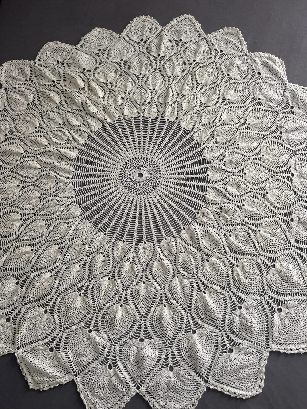 Handmade White Crochet Round Lace Tablecloth / Doily 57x61”